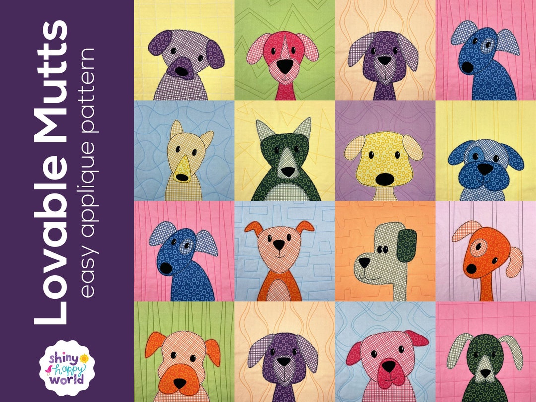 Lovable Mutts Dog Applique Quilt Pattern Easy PDF Pattern for Beginners