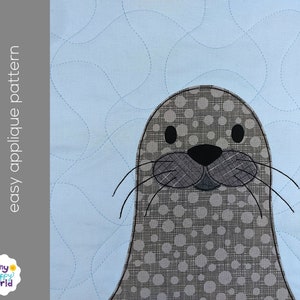 Serena Seal Applique Quilt Pattern - easy digital PDF pattern for beginners, uses Quilt As You Go and fusible adhesive