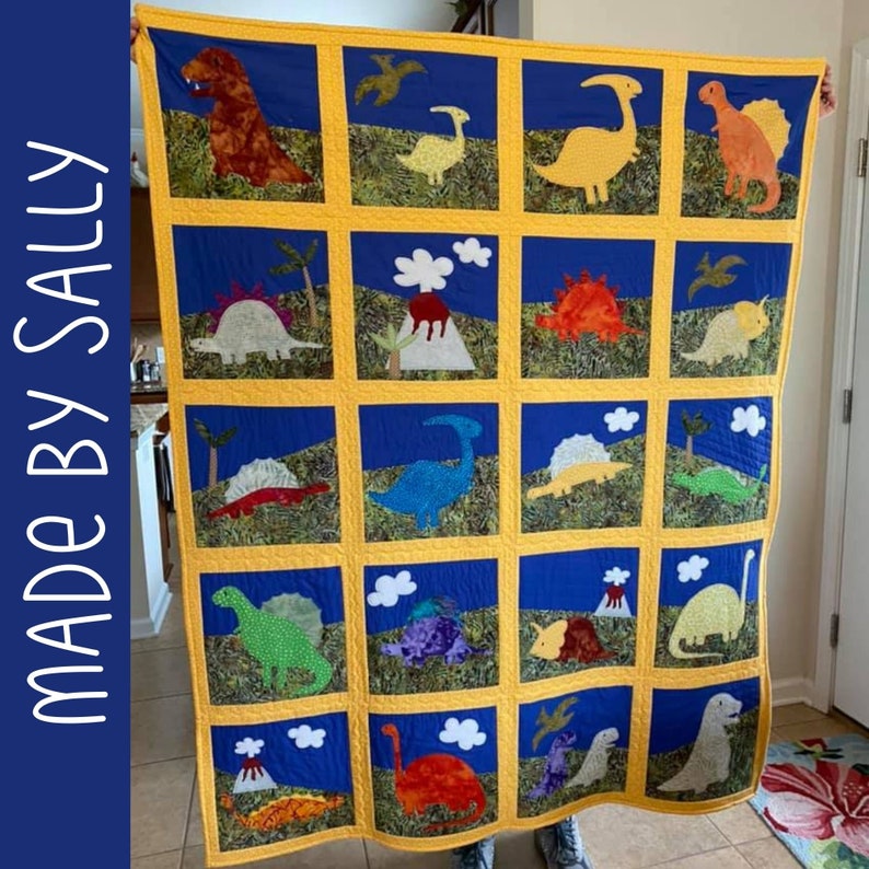 Dinosaur Applique Quilt Pattern easy PDF pattern for beginners, uses Quilt As You Go and fusible adhesive image 9