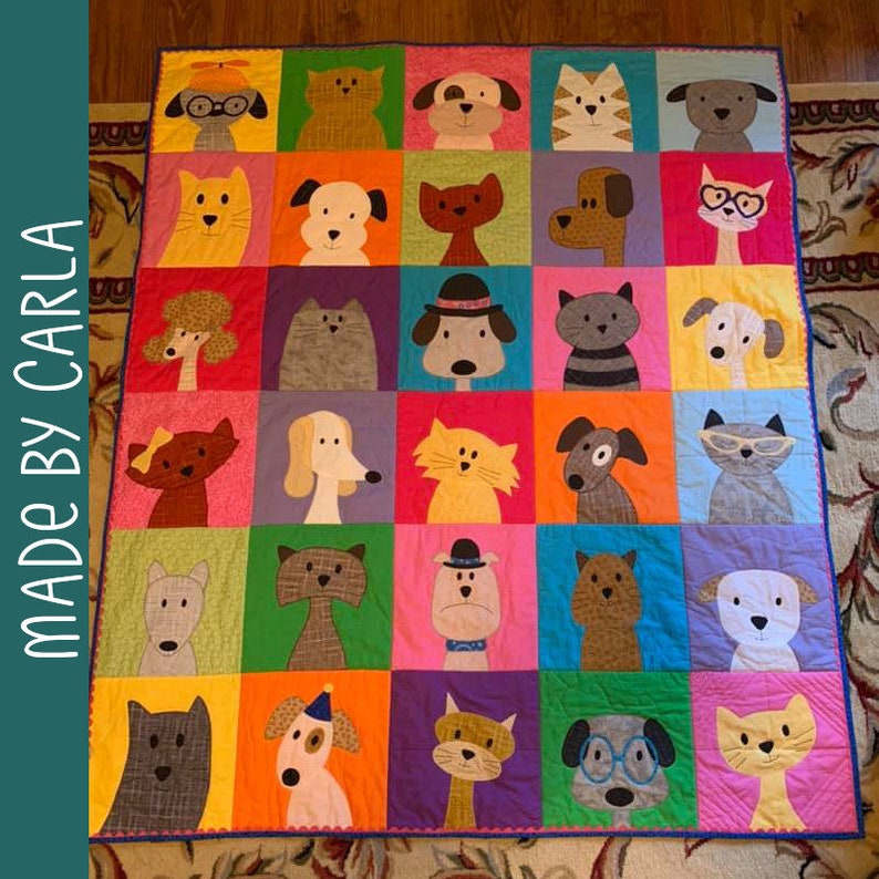 Cats Quilt Applique Pattern Workshop easy PDF pattern for beginners, uses Quilt As You Go and fusible adhesive image 7