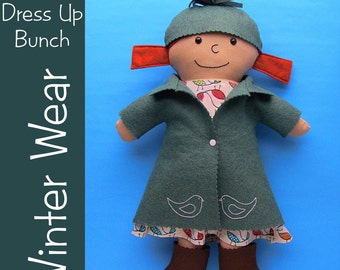 Winter Wear for the Dress Up Bunch (Coat, Hat and Boots PDF pattern for Dressable Rag Dolls)