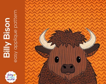 Billy Bison Applique Quilt Pattern - easy digital PDF pattern for beginners, uses Quilt As You Go and fusible adhesive