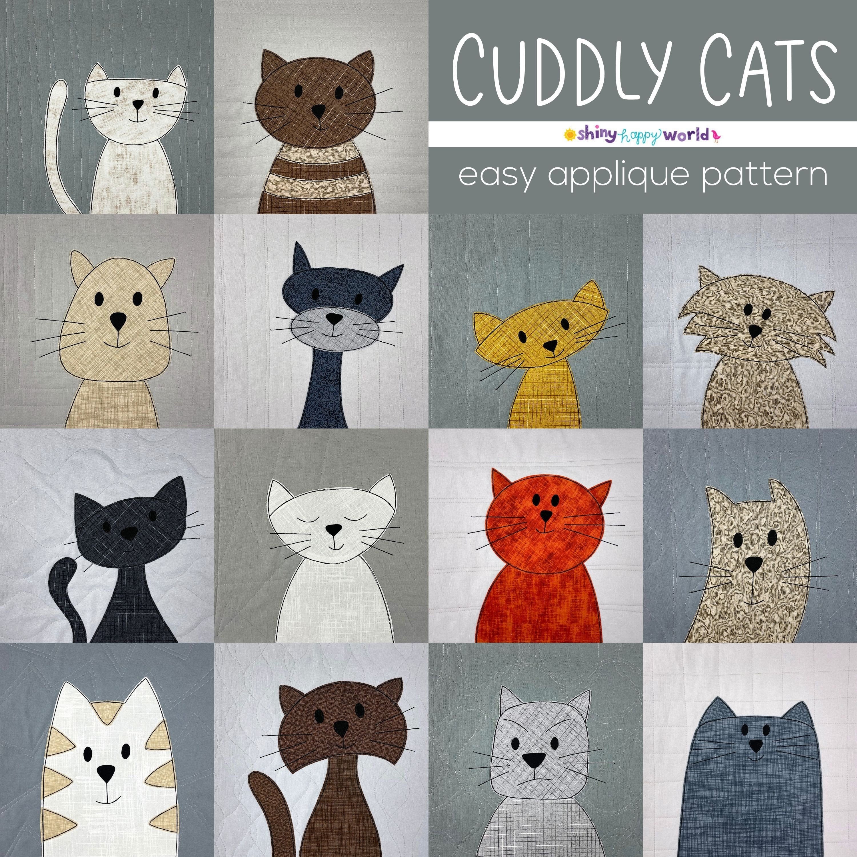 Cats Quilt Applique Pattern Workshop Easy PDF Pattern for