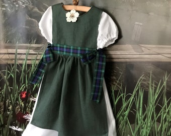 Girl's Old World Renaissance Wedding Highland Scotland Pinafore/Apron & Under Dress:  - Size 18 Months To 2T , Linen/Cotton - Handmade