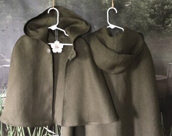 Toddler/Child's Hobbit, Renaissance, Elf, Woodland Olive Linen Cloak - 100% Linen, Size 1T (12 Months) - 6 Years Old, Made To Order