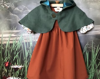 Girl's Gnome Thanksgiving Woodland Hobbit OctoberFest Dress & Capelet - Handmade - Sizes 6 Months To 6 Years - Ready To Ship/Made To Order
