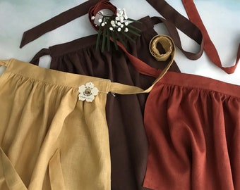 Girl's Teen's Autumn Toned Hobbit Medieval Renaissance 100% Dirndl Linen Aprons: Wheat, Brownstone, & Spice - Lengths 11" To 21"