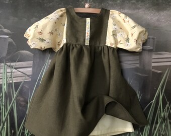 Girl's Nordic Woodland Hobbit Wedding Linen Dress & Petticoat - Handmade - Sizes 6 Months To 6 Years - Ready To Ship/Made To Order