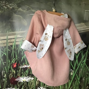 Baby Kid's Bunny Rabbit Autumn/Spring Valentine Easter Fully Lined Coat: Linen & Cotton Fabrics - Sizes 6 Months To 6T - Handmade