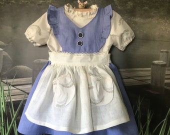 Girl's Pinafore Dirndl Dress, Blouse, Apron: Heidi, OctoberFest, Easter, Spring - Linen, Cotton & Lace - Sizes 12 Mths. To 6T - Handmade