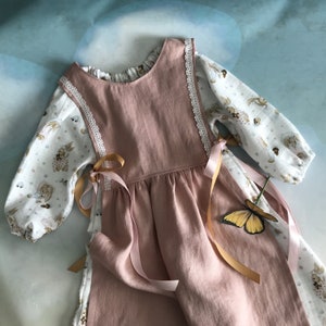 Baby/Toddler Girl&#39;s Easter Wedding Woodland Renaissance Rabbit Pinafore/Apron & Under Dress:  - Sizes 6 Months To 4T, Linen And Cotton