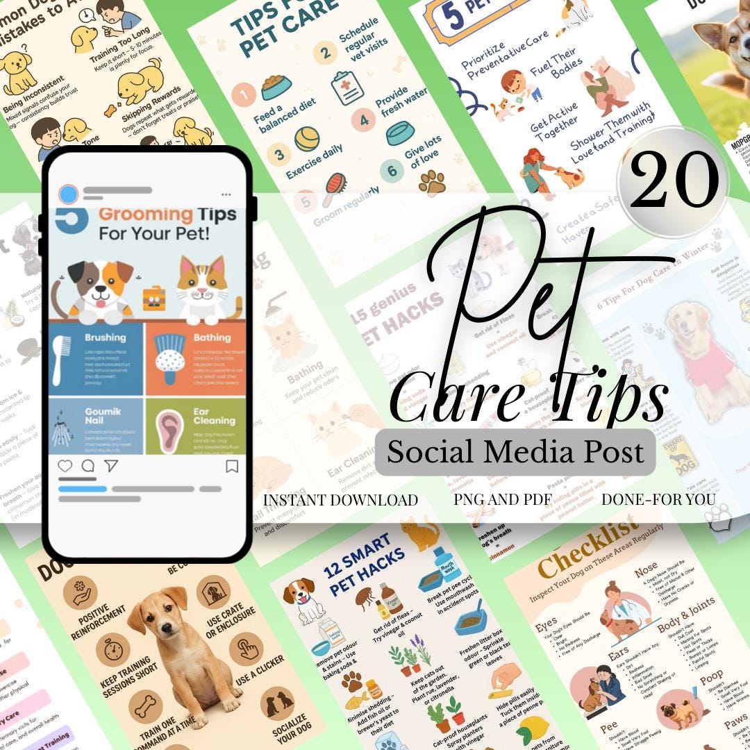 Pet Care Tips Social Media Posts | 20 Printable & Digital Posts | PDF ...