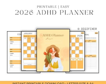 Agenda TDAH 2026 : schémas de réflexion quotidiens, objectifs, suivi des habitudes (téléchargement numérique)