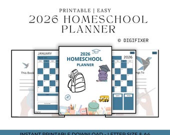 Planificador de educación en casa 2026 (PDF) / Plan de lecciones y seguimiento de educación en casa imprimible