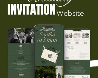 Digital Wedding Website Template | Forest Green Botanical Invitation (Digital Download)