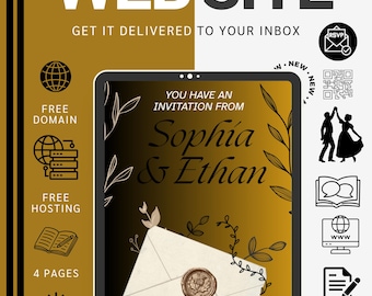 Gold Wedding Website Template | Dark Earth Tone Digital Invite (Canva)