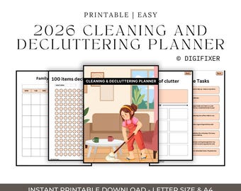Planificateur de nettoyage et de désencombrement 2026, organisation familiale adaptée au TDAH (téléchargement PDF)