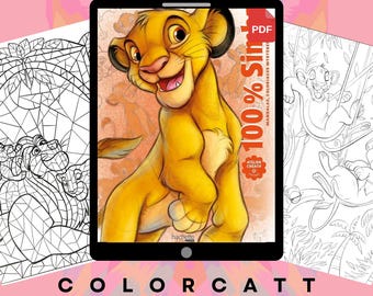 Lion Cub Mystery Coloring Book PDF, 50 Paint by Number Pages, Stained Glass Savannah Animals, Jungle King Art, Instant Download