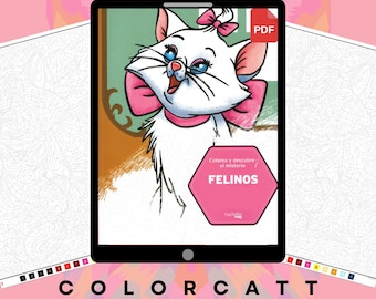 100 mysterieuze kleuren op nummer | Legendarische katachtige en beroemde kattenscènes | Digitaal pdf-kleurboek | Activiteitenpakket Tablet en Procreate Art