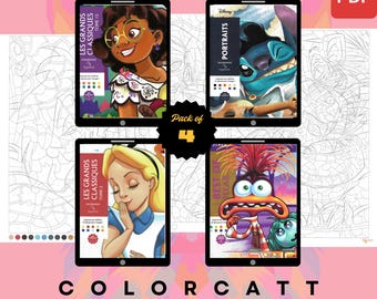 Set van 4 mysterieuze kleuren op nummer | Moderne magie en emotiekunst | Digitale pdf-kleurboeken | Tablet en Procreate Ready-bundel