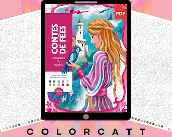 Fairy Tale Coloring Book PDF, 105 Paint by Number Pages, Mythical Fantasy Sheets, Enchanted Castles Fairies, Instant Download Mega Bundle