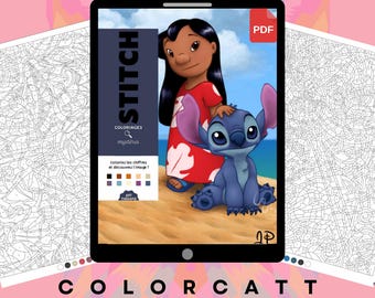 100 Mystery Color by Number | Cute Blue Alien Hawaiian Mosaic Art | Digital PDF Coloring Book | Procreate and Tablet Ready | Art Therapy