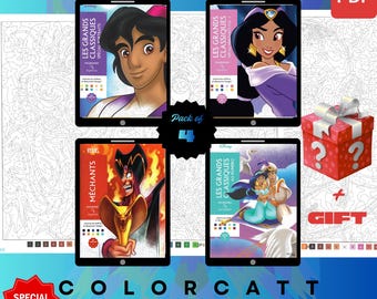 Set van 4 mysterieuze kleuren op nummer | Desert Nights en Magic Kingdom-schurkenkunst | Digitale pdf-kleurboeken | Klaar voor tablet en Procreate