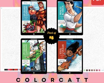 Set van 4 mysterieuze kleuren op nummer | Mythische helden en legendarische avonturenkunst | Digitale pdf-kleurboeken | Klaar voor tablet en Procreate