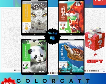 Pack of 4 Mystery Color by Number | Wildlife Mystery and Majestic Animals Art | Digital PDF Coloring Books | Tablet and Procreate Ready Pack