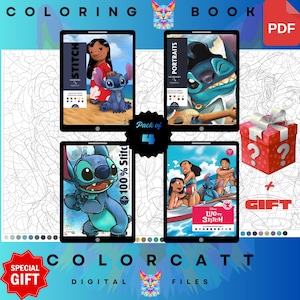 Pack of 4 Mystery Color by Number | Blue Alien Friend and Island Life Art | Digital PDF Coloring Books | Tablet and Procreate Ready Bundle