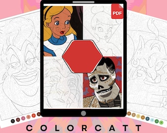 100 Mystery Color by Number | Legendary Animation Villains Mosaic Art | Digital PDF Coloring Book | Tablet and Procreate Activity Pack