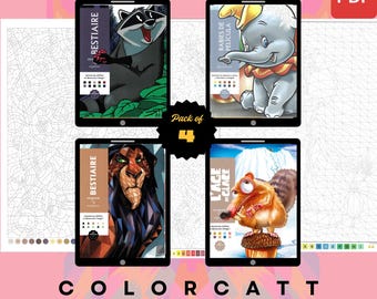 Set van 4 mysterieuze kleuren op nummer | Geometrische schurken en legendekunst uit de ijstijd | Digitale pdf-kleurboeken | Klaar voor tablet en Procreate