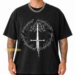 Ring Inspired Tee, Narsil Broken Blade Shirt, White Tree of Gondor T-Shirt, Anduril Sword, Middle Earth Tolkien Tee, LOTR Gifts Black