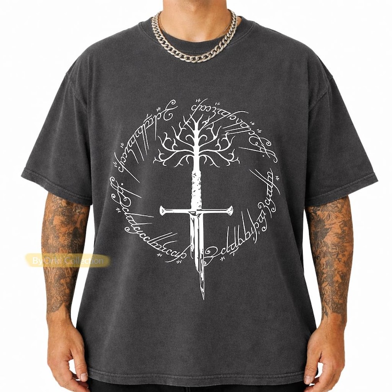 Ring Inspired Tee, Narsil Broken Blade Shirt, White Tree of Gondor T-Shirt, Anduril Sword, Middle Earth Tolkien Tee, LOTR Gifts Pepper