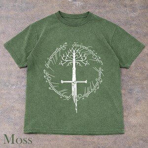 Ring Inspired Tee, Narsil Broken Blade Shirt, White Tree of Gondor T-Shirt, Anduril Sword, Middle Earth Tolkien Tee, LOTR Gifts Moss