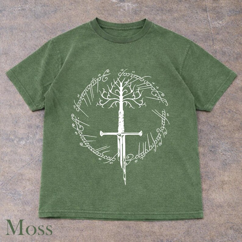 Ring Inspired Tee, Narsil Broken Blade Shirt, White Tree of Gondor T-Shirt, Anduril Sword, Middle Earth Tolkien Tee, LOTR Gifts Moss