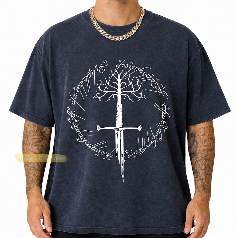 Ring Inspired Tee, Narsil Broken Blade Shirt, White Tree of Gondor T-Shirt, Anduril Sword, Middle Earth Tolkien Tee, LOTR Gifts Navy