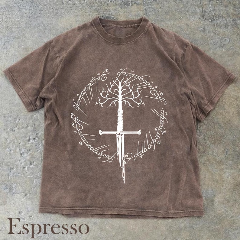 Ring Inspired Tee, Narsil Broken Blade Shirt, White Tree of Gondor T-Shirt, Anduril Sword, Middle Earth Tolkien Tee, LOTR Gifts Espresso