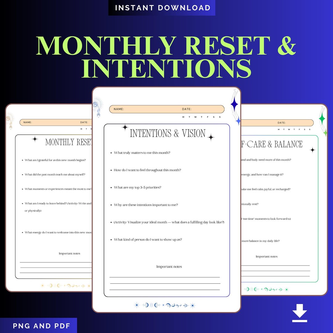Monthly Reset Intentions Printable | Goal Setting Journal & Mindset ...