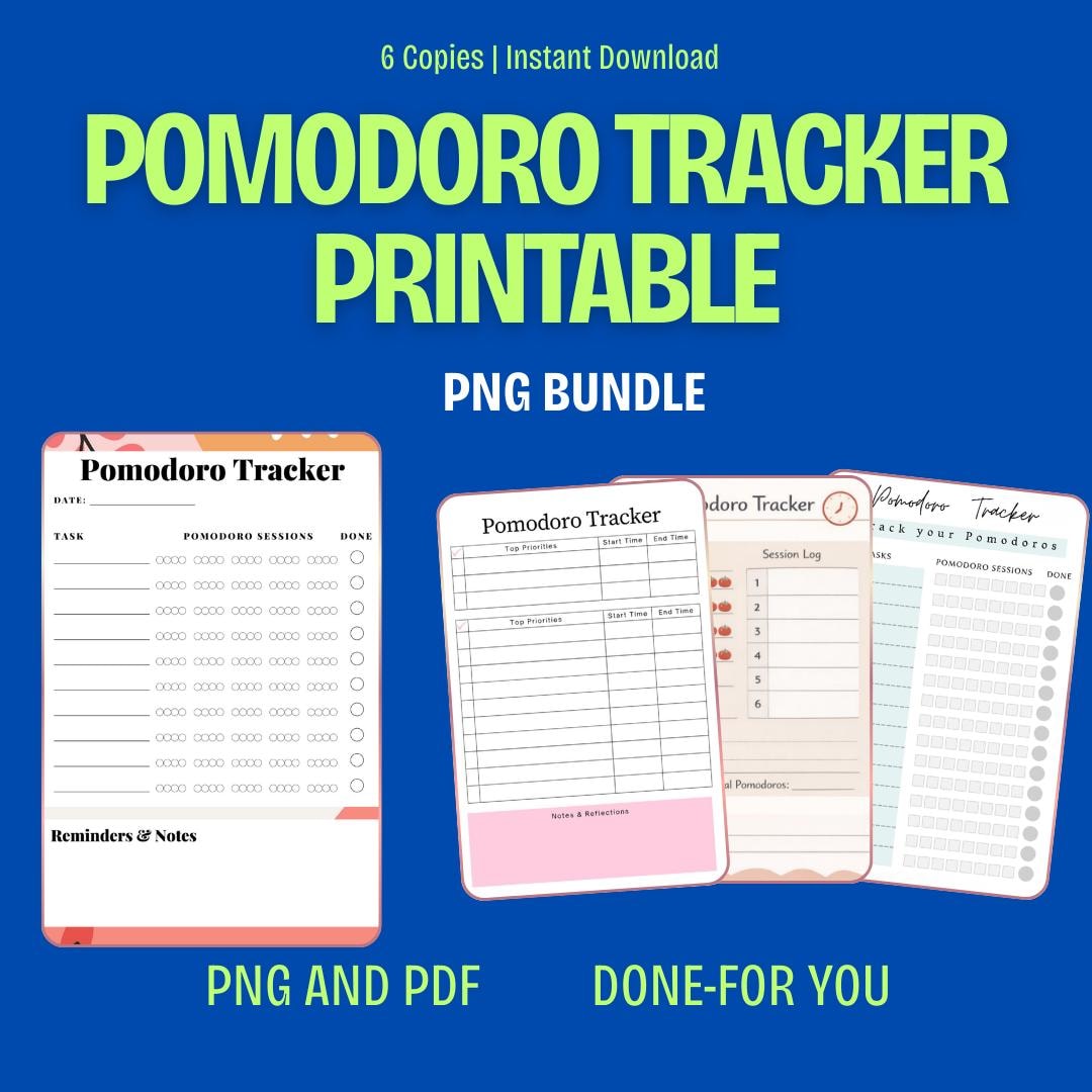 Pomodoro Tracker Printable | Focus & Productivity Planner | Time ...