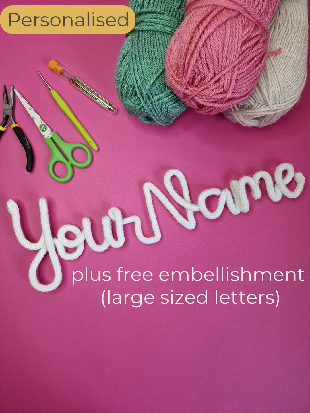 Custom Knitted Wire Name Sign With Free Embellishment – Yarn Wrapped ...