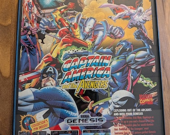 Póster vintage enmarcado de Capitán América y Los Vengadores (1991), 8 x 10 pulgadas