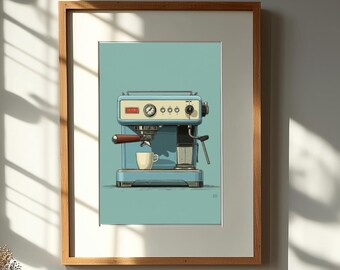 Sage Vintage Espresso Machine Wall Art | Watercolor Style Coffee Print | Digital Download Vertical Printable