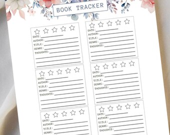 Book Review Tracker Whispering Blooms | Monthly Reading Goal Log | Printable Plan Organizer