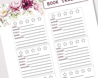 Book Tracker Review Violet Floral | Monthly Reading Goal Log | Printable Plan Organizer