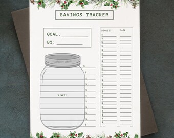 Savings Tracker December Greenery | Emergency Fund Mason Jar Goals | Printable Plan Organizer