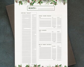 Budget Tracker Christmas Greenery | Monthly or Weekly Expense, Savings, and Debt Tracker | Printable Organizer