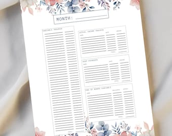 Budget Tracker Whispering Blooms | Monthly or Weekly Expense, Savings, and Debt Tracker | Printable Organizer