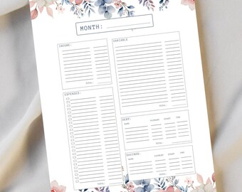 Budget Planner Whispering Blooms | Monthly or Weekly Expense, Savings, and Debt Tracker | Printable Organizer