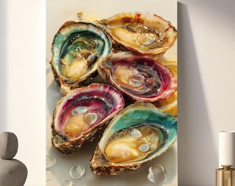 Oyster Wall Art | Pink and Green Watercolor Style Kitchen Print | Digital Download Vertical Printable